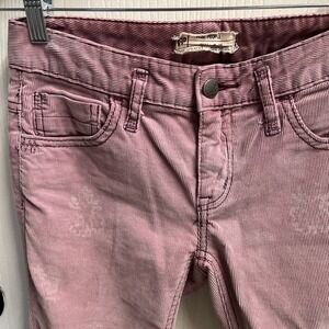 Free People Mauve Corduroy Skinny Pant Boho Revival Paisley Floral Acid Wash 25